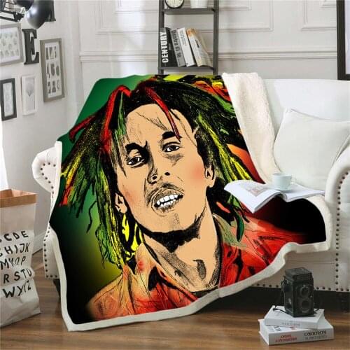 Reggae Singer Bob Marley Weed Funny Character Blanket 3D Print Sherpa Blanket on Bed Home Textiles Dreamlike Style 01