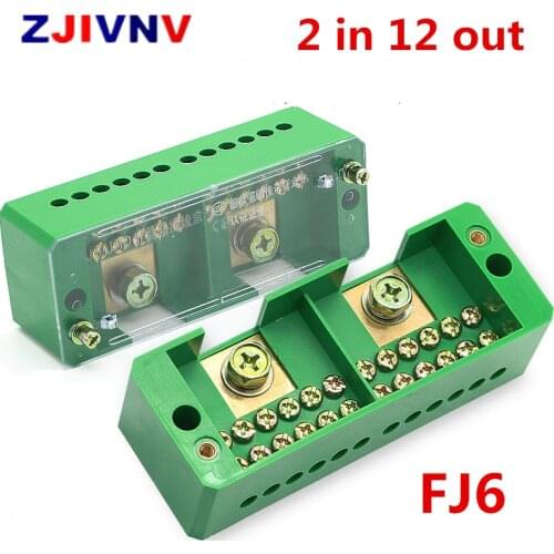 Single Phase 2-IN 12-OUT Wire Terminal Box Household Distribution Box FJ6 Terminal Row 220V
