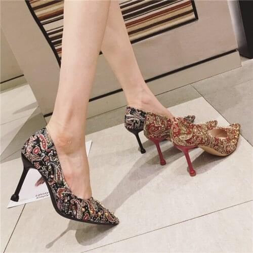 Pointed 9CM Stiletto Sexy Rhinestone Heels Bridal Shoes Women Pumps Mix Color Party Wedding Shoes Woman High Heel Shoes Tacones