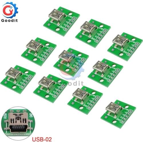 10pcs Mini USB to DIP Adapter Converter For 2.54mm PCB Board DIY Power Supply Module Board Adapter Female