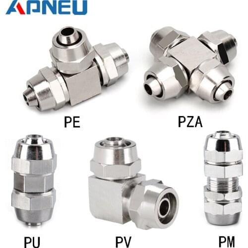 PV PE PM PZA Copper Plated Nickel Pneumatic Air Quick Connector for Hose Tube OD 4MM 6 8 10 12 14 16MM Fast Joint Connection