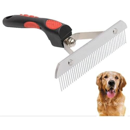 Pet Depilatory Comb Beauty Grooming Rake Comb Red Rubber Handle for Big Dogs Cat Hairdressing Tools Long Thick Fur Removal Brush