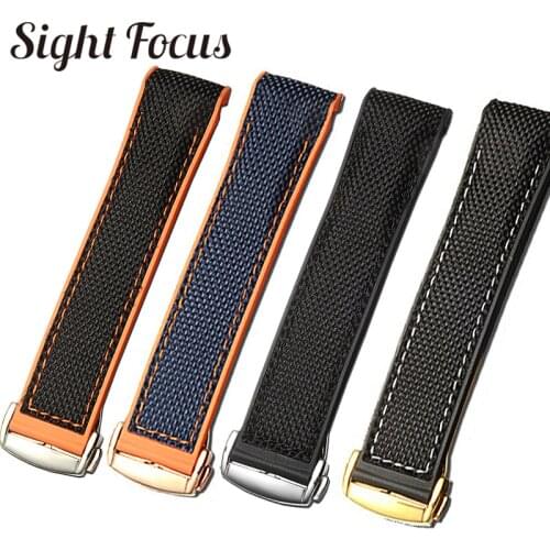 22mm Nylon Canvas Rubber Lining Watch Band for Omega Seamaster Planet Ocean 8900 9900 8800 Orange Bracelets Belt Watch Strap Men