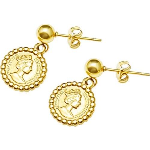 Retro Style Queen Portrait Head 3 Colors Round Drop Earrings Anti Allergy Stainless Steel Woman Fashion Earring Drop Shipping