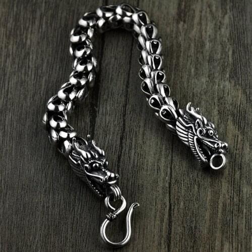 S925 Vintage Thai Silver Rough Dragon Scale Bracelet Handmade Retro Fashion Personality Domineering Male Bracelet