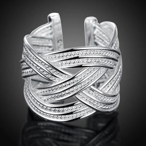 Silver Big Open Ring 925 Sterling Silver Interweaving Round Rings Adjustable For Women Men Fashion Jewelry