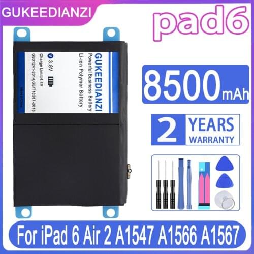GUKEEDIANZI Replacement Battery pad6 8500mAh For iPad 6 Air 2 A1547 A1566 A1567 iPad6 Air2