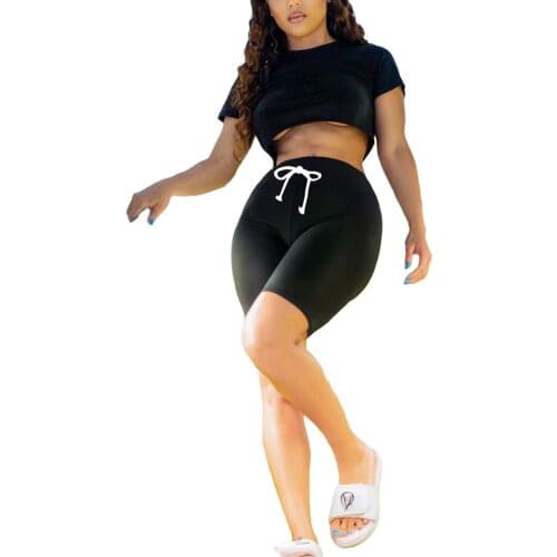 Yoga Sport 2 Pcs Set Tracksuit Sportswear Women Sexy Short Sleeve Crop Top+Cycling Shorts Leggings Streetwear Casual Suit Outfit