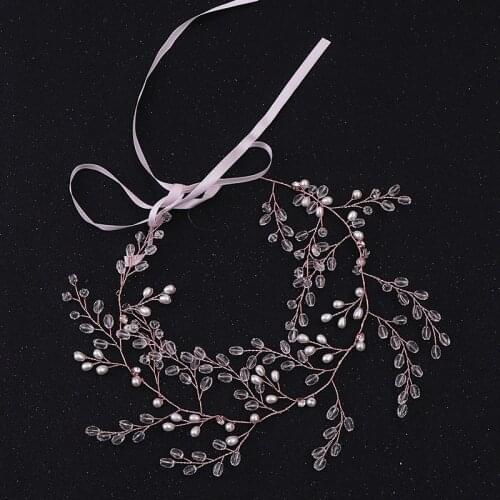 Trendy Rose Gold Crystal Pearl Bridal Headpiece Wedding Headband Tiara Handmade Hairband Hair Jewelry Wedding Hair Accessories
