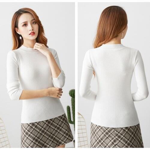 2020 Sweater Womens New Korean Half High Neck Pullover Long-sleeved Knitted Sweater Top Slim Solid Color Bottoming Shirt