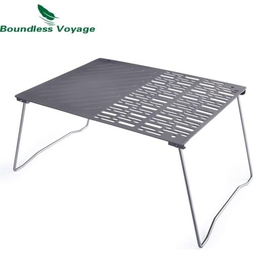 Boundless Voyage Titanium Charcoal BBQ Grill Net with Folding Legs for Camping Beach Picnic Meat Food Barbecue Desk Tabletop