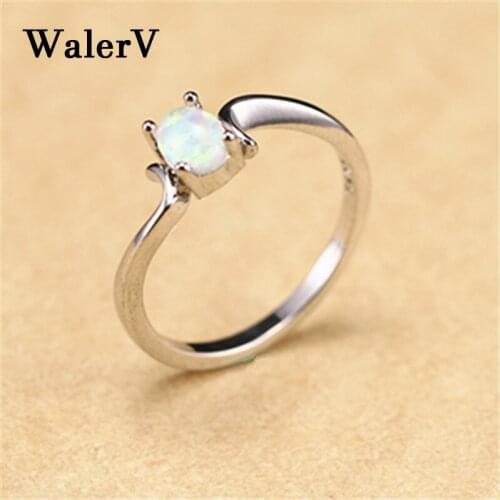 WalerV for Women Set Black Gold Ring Retro Classic Charm Oval White Fire Opal Stone Wedding Jewelry Finger