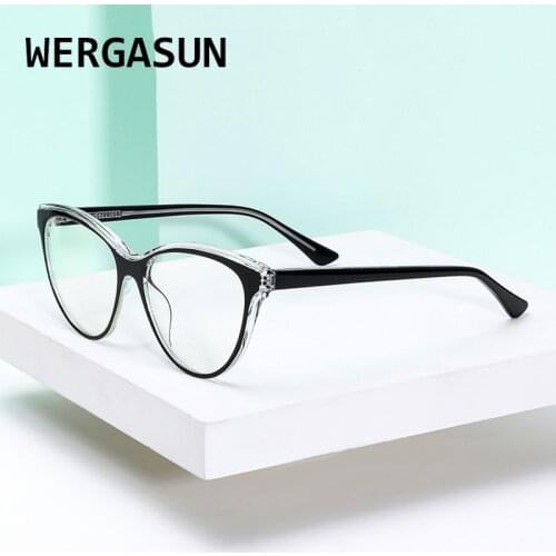 WERGASUN Fashion Women Cat Eye Eyeglasses Men Myopia Optical Glasse Frame Eye Glasses Computer Transparent Clear Frame Oculos