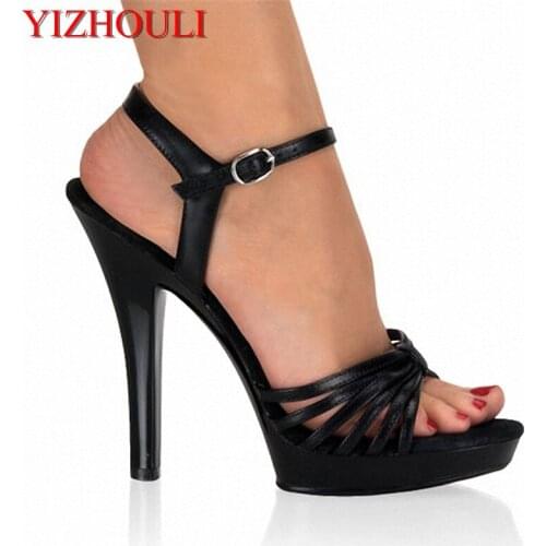 High heels and platform womens fashion shoes, 13 cm, black pu dancing shoes motorcycle sandals