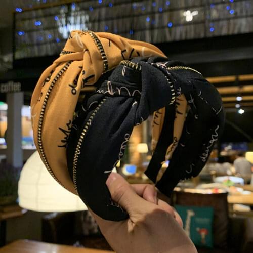 Zipper Knot Headbands Wide Letters Printed Fabric Twist Hairbands Ladies Hair Hoops Bands Hair Accessories for Women Girls