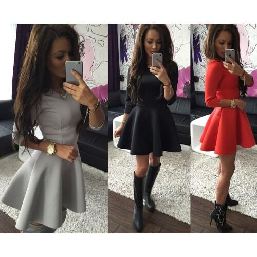 2019 new Spring Autumn dress women red gray black 3 colors pleated dress patchwork short dress casual vestidos