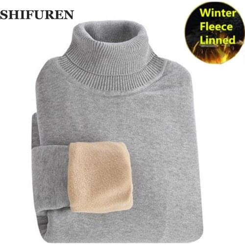 SHIFUREN Winter Thick Warm Sweaters Men Turtleneck Fleece Linned Long Sleeve Pullovers Knitwear Male Jumpers Jersey Sweaters