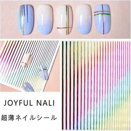 10PCS Colorful Nail Line Nail Sticker Aurora Colorful Line Thin Nail Patch 3D Adhesive Laser Bronzing Fluorescent Line Sticker