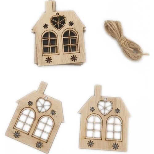 10pcs Wooden Ornaments Unfinished Natural Wood Slices for DIY Art Crafts Home Valentines Party Hanging Decorations