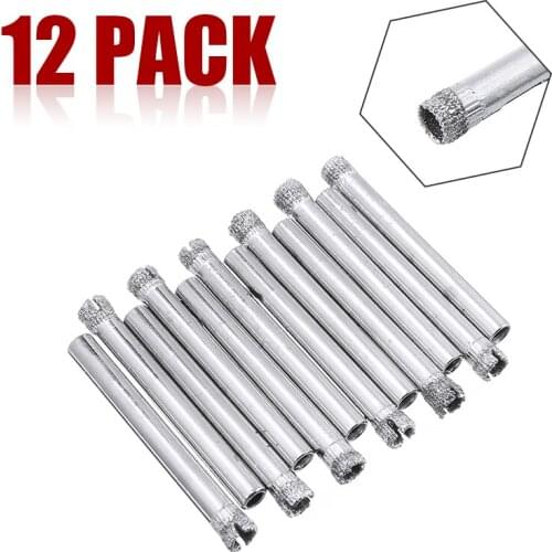 12Pcs 6mm Diamond Coated Hole Saws Drill Bit Carbon Steel Tile Ceramic Glass Silver Cutter Opener Bits Drill Bit Tool 5x0.6cm