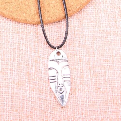 20Pcs Antique Silver Color tiki tribal mask Pendant 40*15mm Leather Chain Necklace Black Leather Cord Necklace