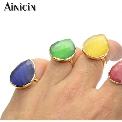 5pcs Water Drop Shape Finger Rings Blue Green Rose Red Cat Eyes Shine Adjustable Ring For Women Party Jewelry