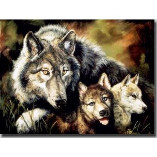5d diamond painting Wolf family full drill square diamond embroidery Home Decoration Handicrafts Cross stitch Not folding canvas