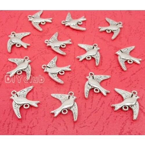 70pcs-Antique Tibetan Silver 2 Sided Sparrow Bird Connector Charms 21x17mm