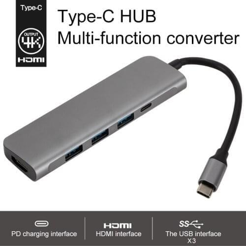Type C to USB 3.0 x 3 HUB Converter Adapter + HDMI 4K + PD 5 in 1 HD Type-C Power Supply for Mate 20 P20 Mate 10 S9 S8 Plus Macb