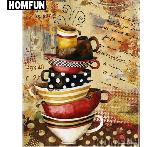 HOMFUN Full Square/Round Drill 5D DIY Diamond Painting "Kitchen cup" 3D Embroidery Cross Stitch 5D Home Decor Gift A01017