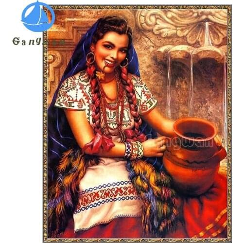 Diamond Painting Indian woman Cross Stitch Bead Embroidery 5D Full Square round Diamond Kits Handwork Wall Art Home Decoration