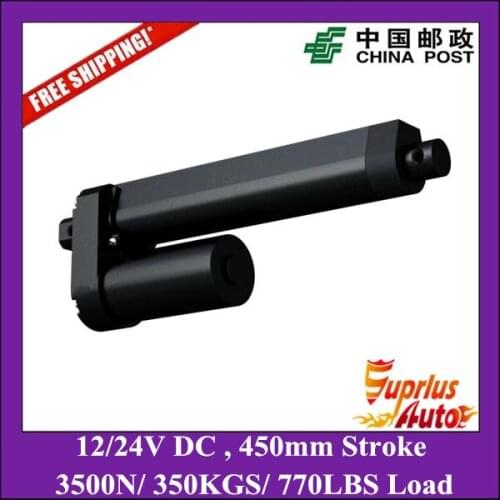 Free Shipping 3500N/350KGS/770LBS heavy load Max 8mm/s speed 12V DC 450mm=18inch stroke black linear actuator