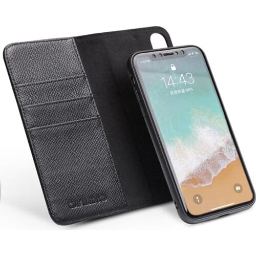QIALINO Genuine Leather Phone Cover for iPhone X Pure Handmade Wallet Magnetic Car Holder Flip Case for iPhone X for 5.8 inches