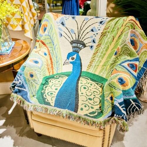 Nodic Peacock Throw Blanket Decorative Cobertor Manta Para Chair Sofa Beds Travel Stitching Blankets Tassel Tapestry Sofa Mat