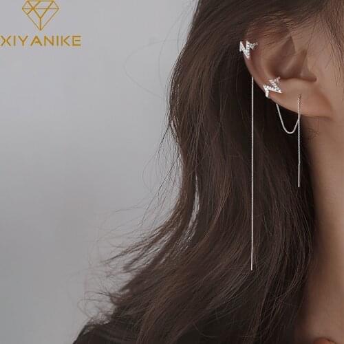 XIYANIKE 925 Sterling Silver Rhinestone Long Ear Clip Female Unique Design Fashion Temperament Sexy Hot High Jewelry Couple Gift