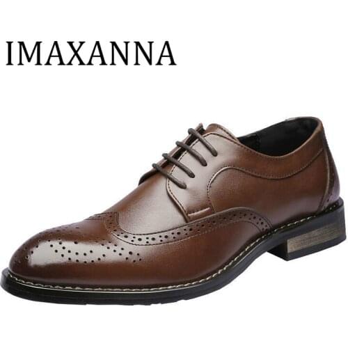 IMAXANNA Autumn Men Genuine Leather Shoes Dress Luxury Mens Business Formal Shoes Flats Breathable Slip On Plus Size 37-48