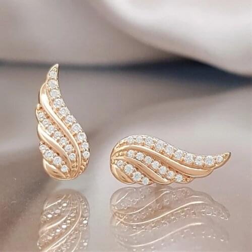 Angel Wings Stud Earrings For Women Korean Style Zircon Silver Color Statement Cute Jewellery Wholesale Fashion Girl Gift KBE105