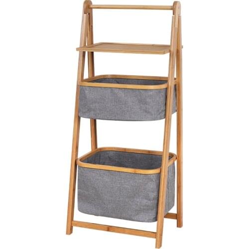 Multi-function bathroom hamper clothes dirty clothes storage bathroom rack laundry frame bamboo WF