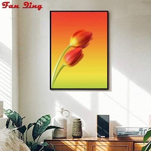 Diamond Painting Tulip Flower Cross Stitch Kit Embroidery Rhinestone Mosaic Beaded Painting Needlework Home Decoration