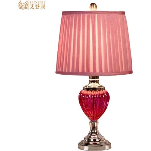 European Romantic Pink Crystal Glass Fabric E27 Table Lamp For Girls Bedroom Bedside Gift Living Room Deco H 56cm 2105