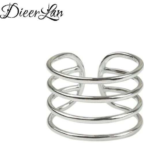 DIEERLAN Bijoux Silver Color Layer Line Rings For Women Wedding Jewelry Adjustable Antique Finger Ring Anillos