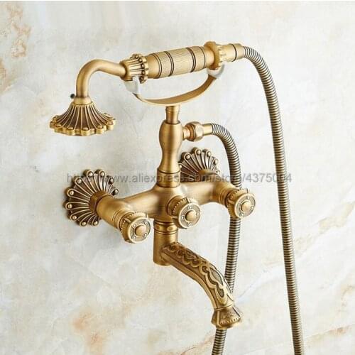 New Antique Brass Wall Mounted Bathroom Clawfoot Bathtub Faucet & Hand Shower Basin Sink Mixer Tap & Hand Shower Ntf750