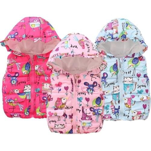 Baby Girl Clothes 5 Colors Cute Cartoon Kids Vest Autumn Winter Warm Cotton Girls Clothes Hooded Zipper Sleeveless Kids Jacket