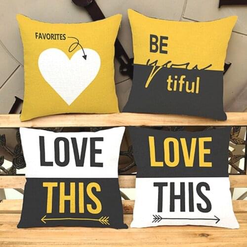 Letter Print Heart Office Chair Car Seat Cushions "Love This /Beautiful"Print Woven Cotton Linen Square Living Room Pilows