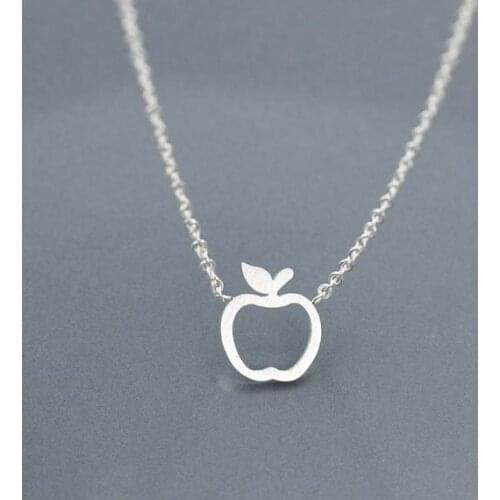 New Gold Hollow Funny Fruit Apple With Leaf Charm Pendant Choker Chain Necklace School Mentor Teacher Women Graduation Jewelry