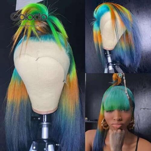 Green Bob Lace Front Wigs Ombre Colored Human Hair Wigs Brazilian Transparent Short Bob Lace Front Human Hair Wigs For Women