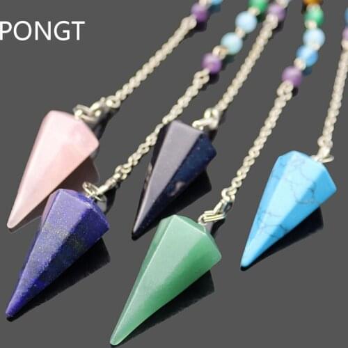 Natural crystal stone Pyramid Hexagonal Pendulum for dowsing reiki chakra Stone Pendulos Yoga Meditation Tool stone pendant