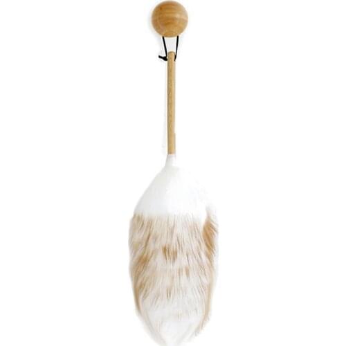 Lambs Wool Duster with Solid Wooden Handle Leather Hang Feather Duster for Household Cleaning Sweeping Ash