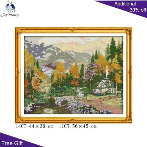 Joy Sunday Autumnal Scenery F939 Counted and Stamped Home Decor Country House Landscape Embroidery DIY Cross Stitch kits