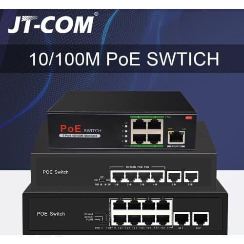 48V Network POE Switch Ethernet 10/100/1000Mbps 5/8/10ports IEEE 802.3af/at Suitable for IP camera/Wireless AP/CCTV camera 250m